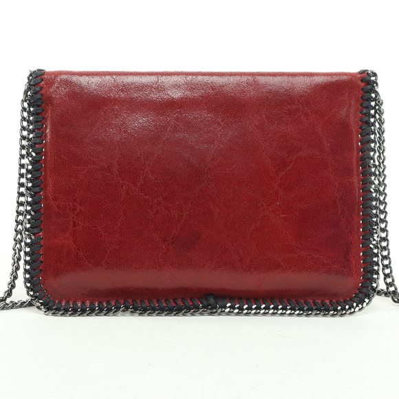 Vera Pelle Leather Chain Handle & Trim Purse Crossbody Bag 10x7x1 Red/Black - Picture 5 of 11